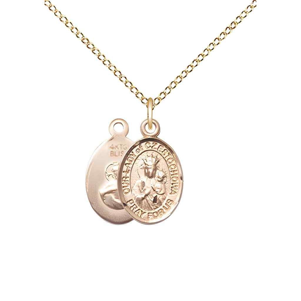 Our Lady of Czestochowa 14kt Gold-filled Oval Small Children Medal with Gold-filled Chain, Deluxe Gift Box