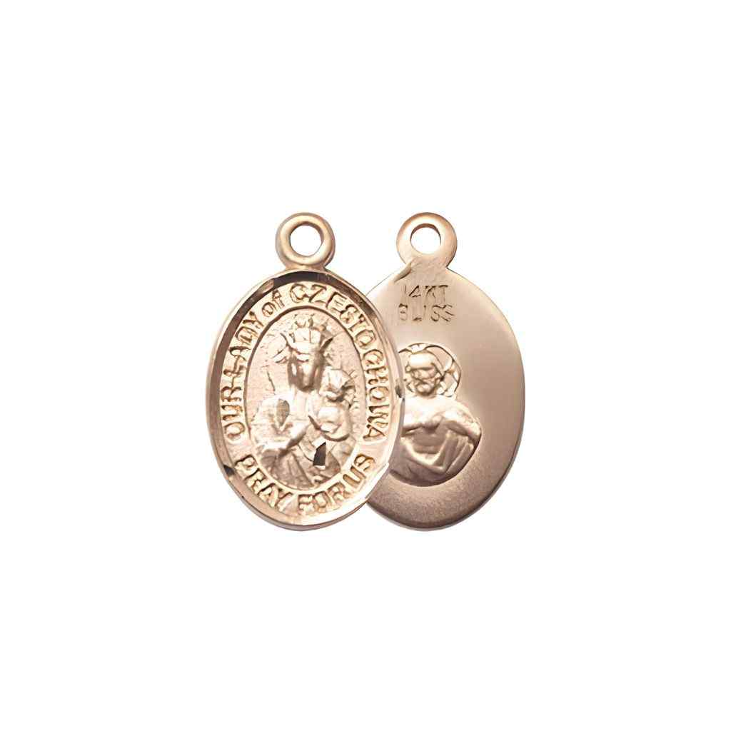 Our Lady of Czestochowa 14kt Gold Oval Small Children Medal, Deluxe Gift Box