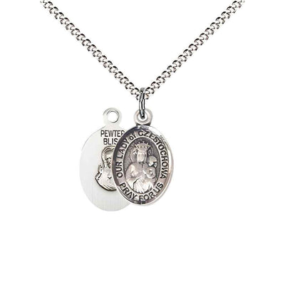 Our Lady of Czestochowa Small Children Pewter Medal with Rhodium-plated Chain, Deluxe Gift Box