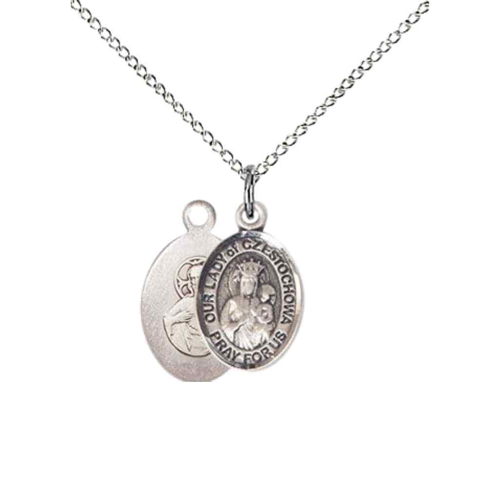 Our Lady of Czestochowa Small Children Sterling Silver Medal with Sterling Silver Chain, Deluxe Gift Box