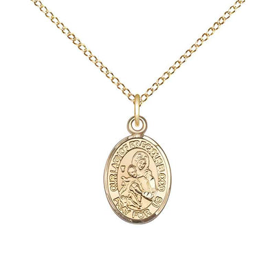Our Lady of the Precious Blood 14kt Gold-filled Oval Small Children Medal with Gold-filled Chain, Deluxe Gift Box.