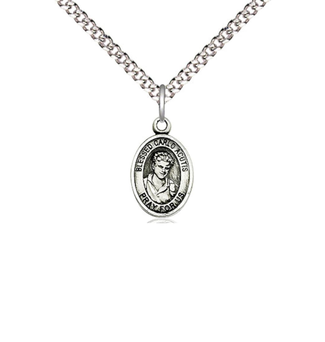 9460PW Bliss Small Engravable Blessed Carlo Acutis Pewter Medal Necklace,