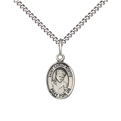St. Carlo Acutis Engravable Pewter 1/2" Medal with Plated Chain, Children Size, Bliss Manufacturing