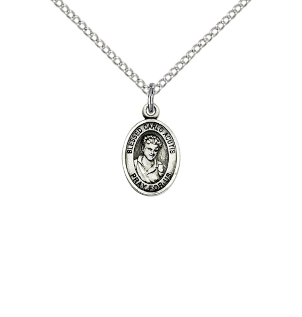 9460SS Bliss Small Engravable Blessed Carlo Acutis Sterling Silver Medal with Sterling Chain,