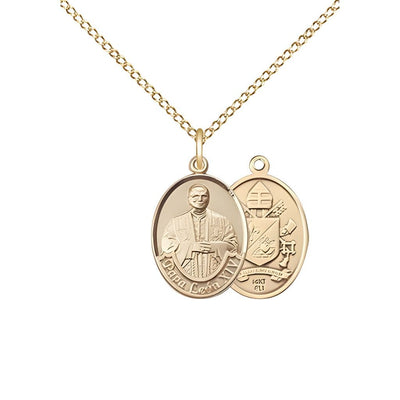 Papa Leon XIV 14kt Gold Oval Small Children Medal with 14kt Gold Chain, Measures 1/2-inch tall by 1/4-inch wide, Bliss Manufacturing
