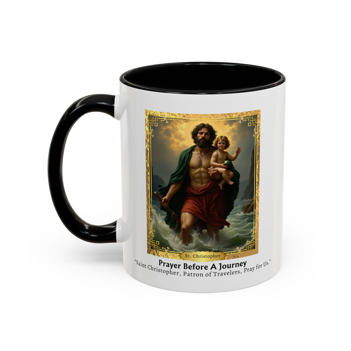 St. Christopher Traveller Prayer Card Devotional Coffee Mug - 11oz Accent Cup