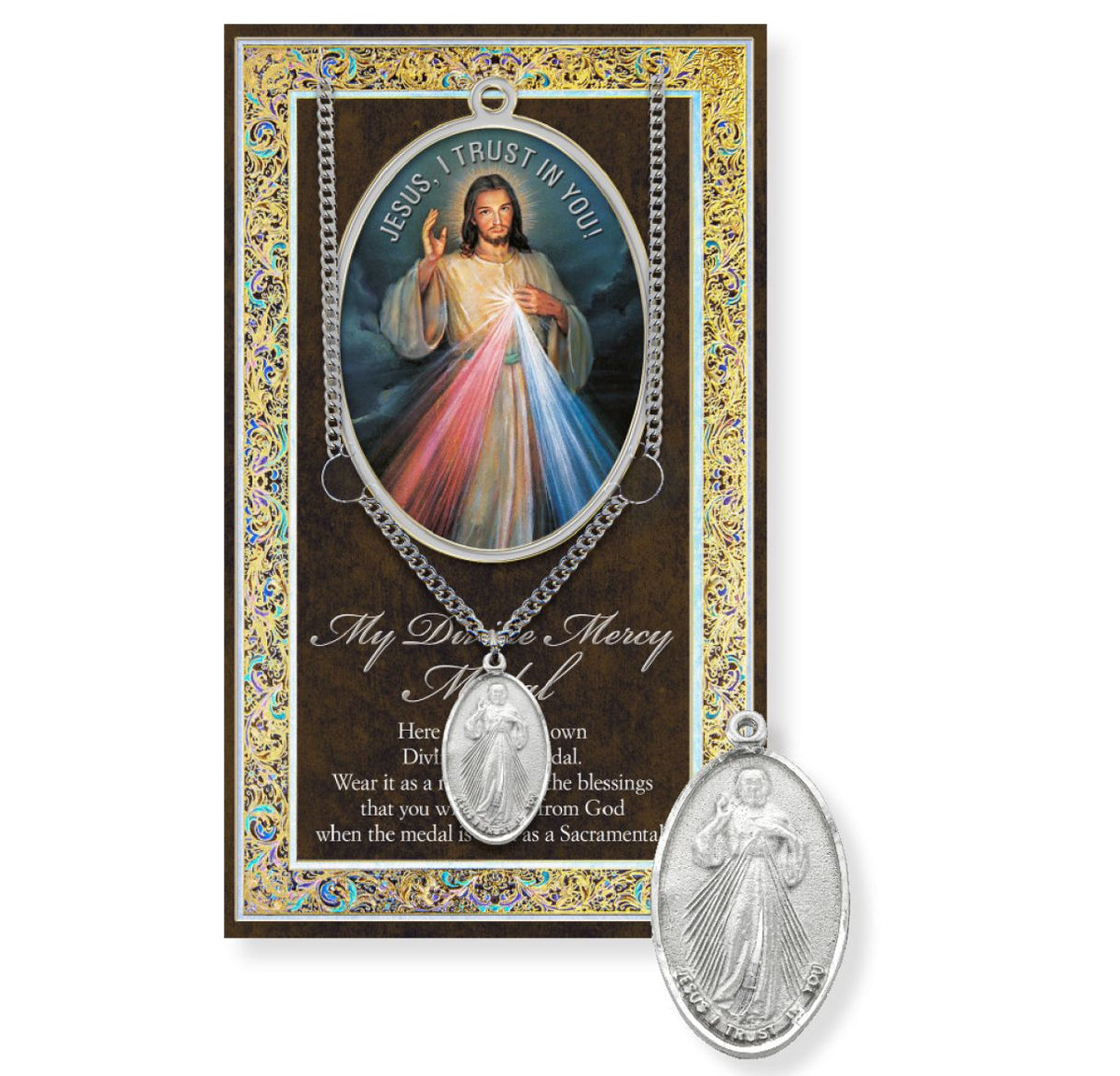 Jesus Divine Mercy Pewter Medal w/Biography and Prayer Pamphlet