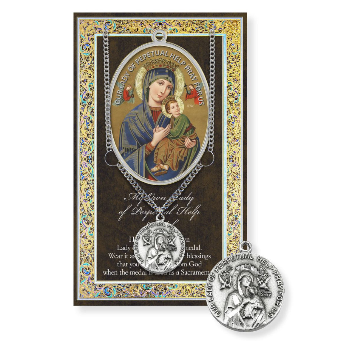 Our Lady of Perpetual Help Pewter Medal w/Biography and Prayer Pamphlet