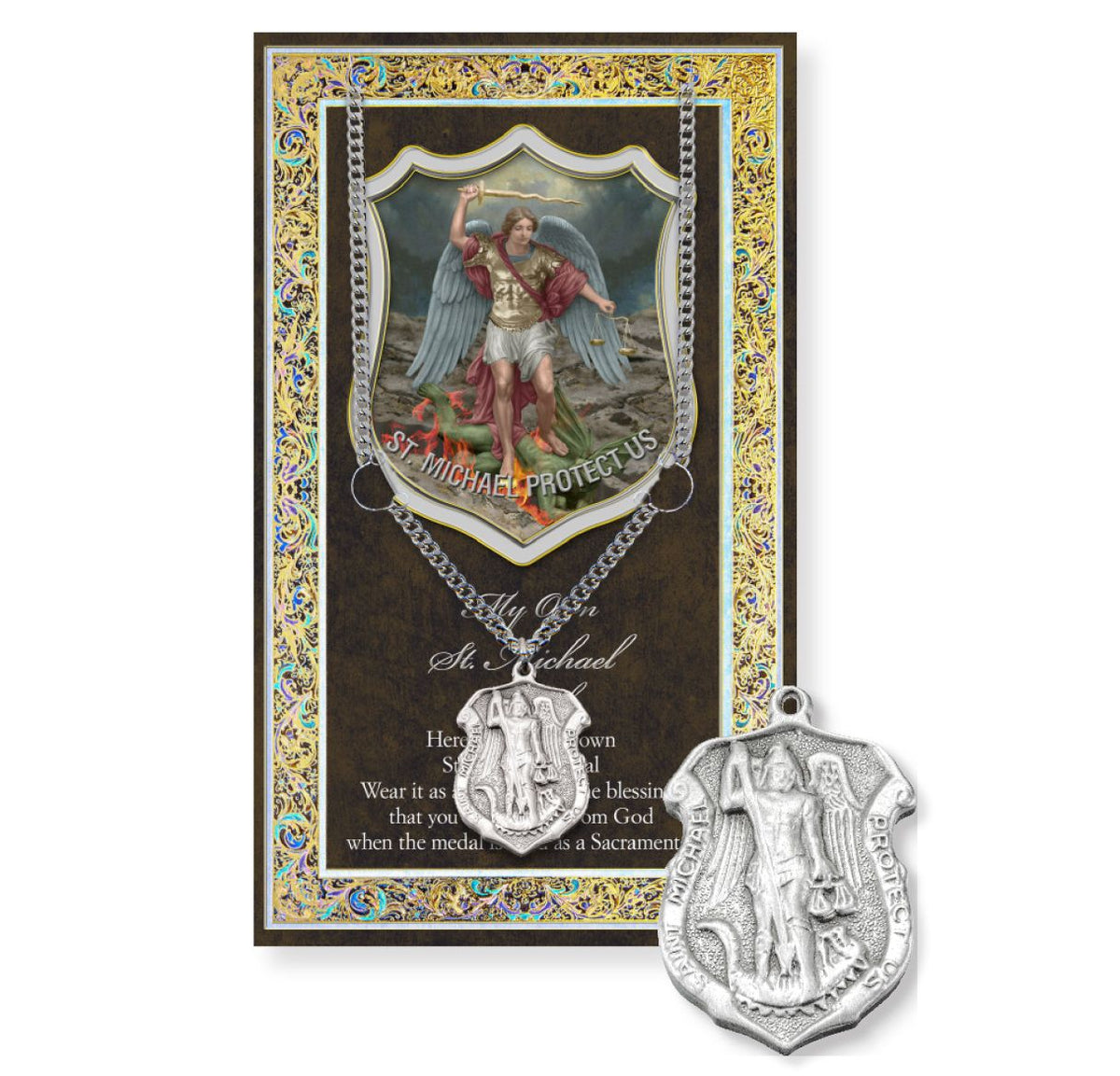 St Michael Police Officer Pewter Medal with Biography and Prayer Pamphlet