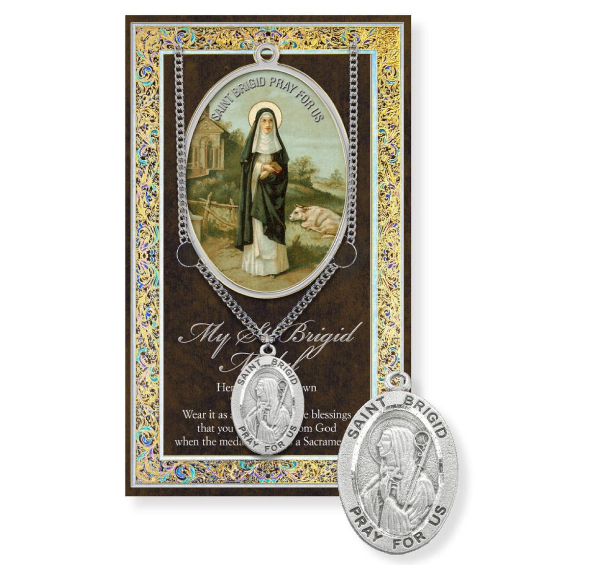 St Brigid of Ireland Pewter Medal w/Biography and Prayer Pamphlet