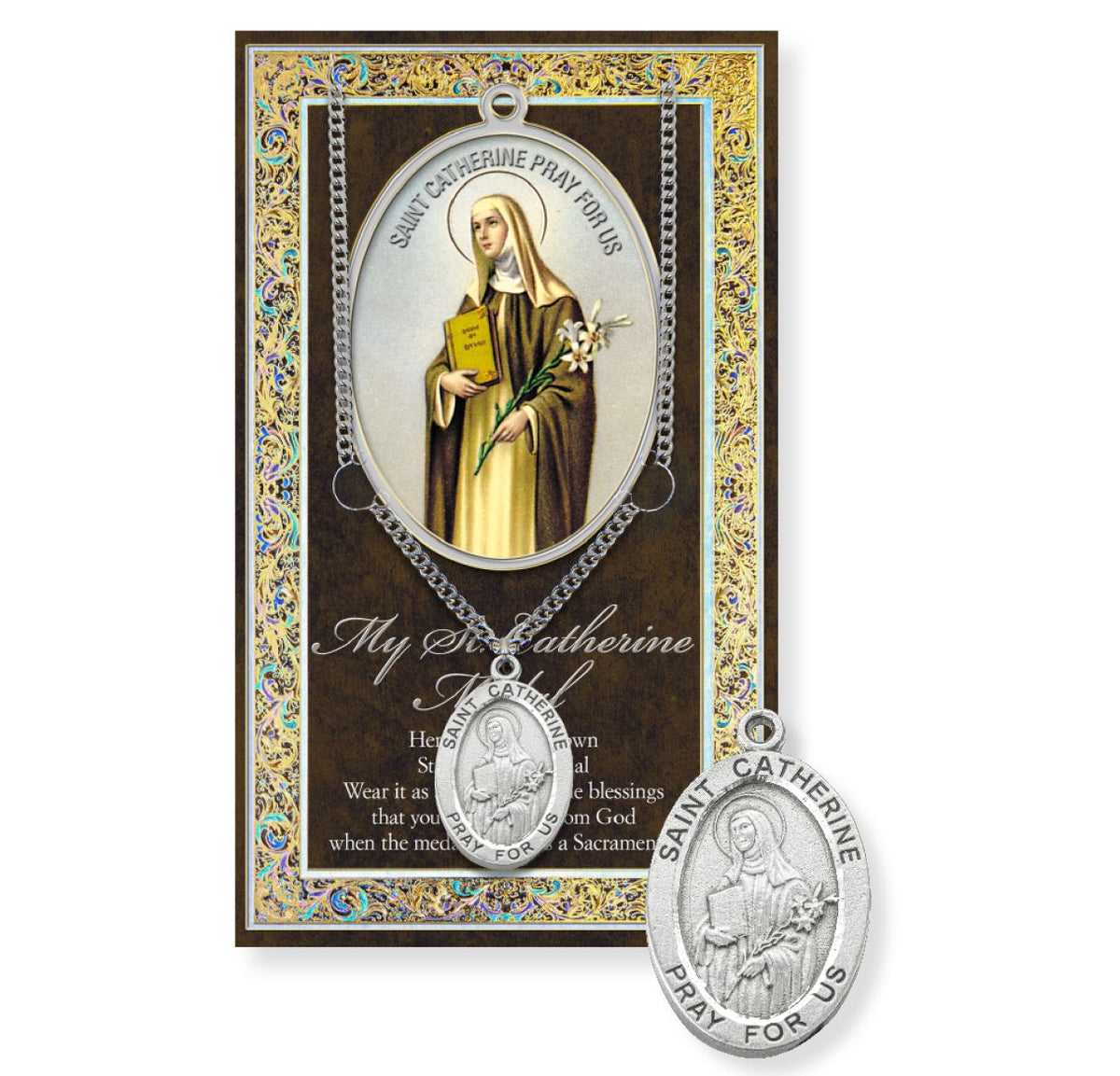 St Catherine Of Siena Pewter Medal w/Biography and Prayer Pamphlet