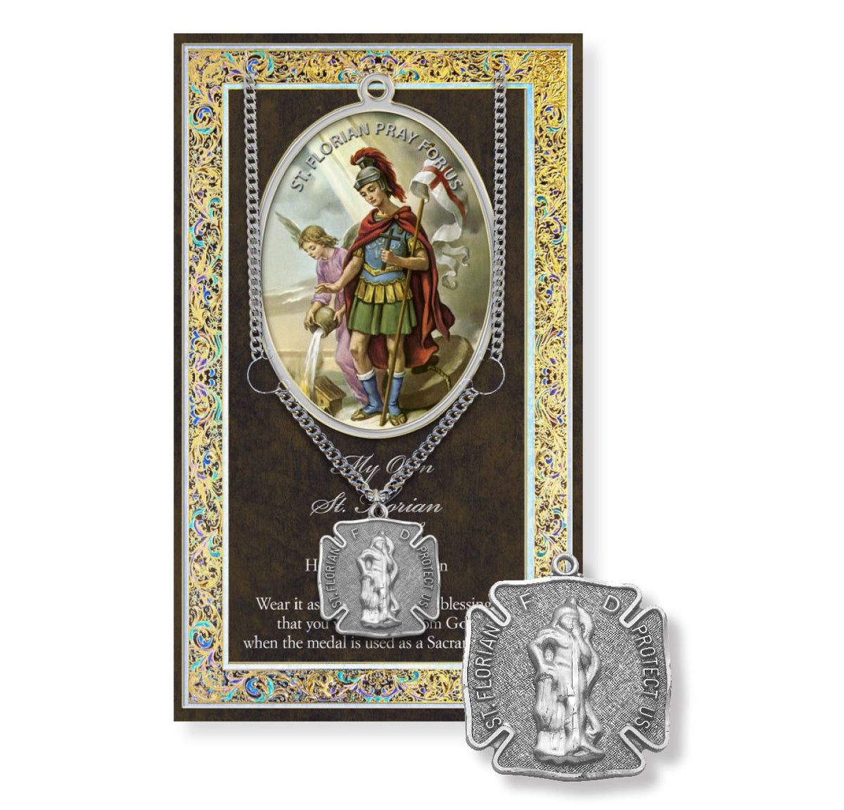 Hirten St Florian Pewter Medal w/Biography and Prayer Pamphlet