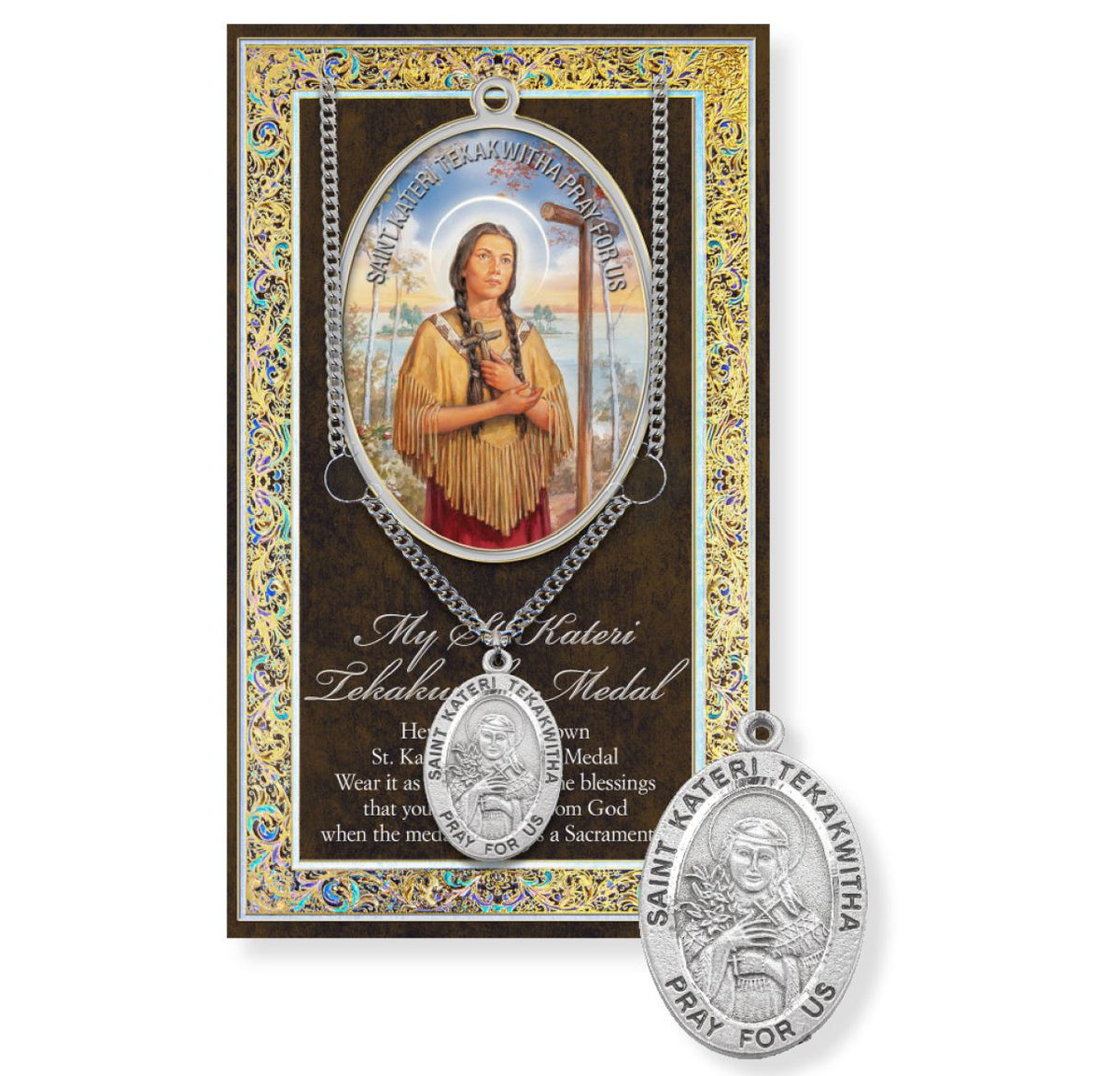 St Kateri Tekakwitha Pewter Medal w/Biography and Prayer Pamphlet