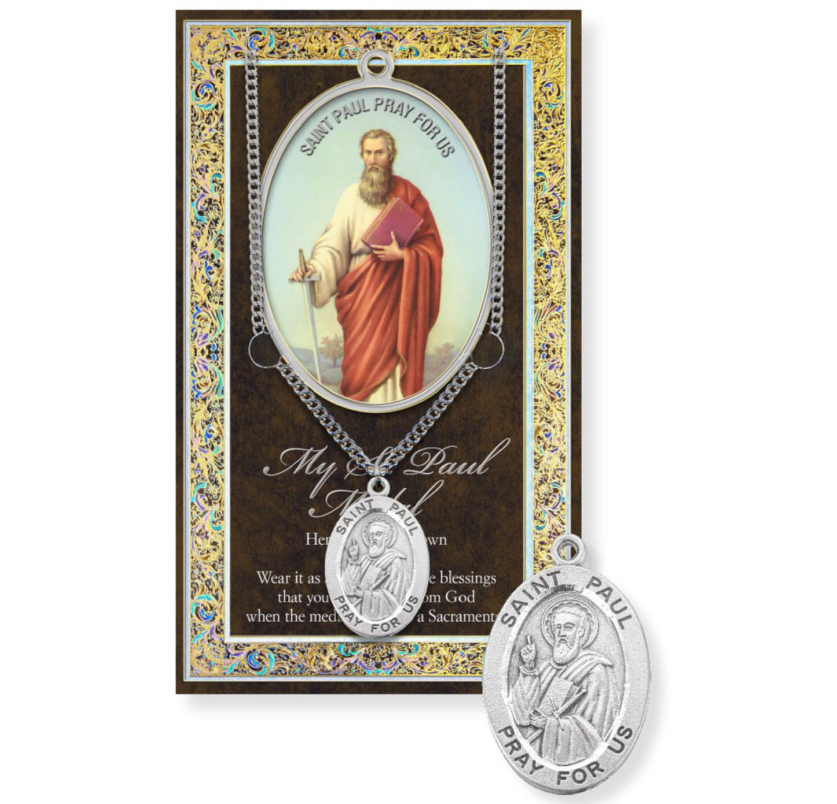 Hirten Saint Paul Genuine Pewter Medal on a 24" Chain with Biography and Picture Folder,