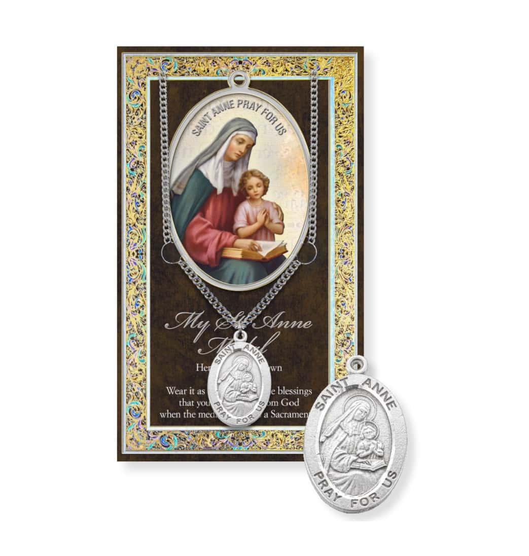 Hirten St Anne Pewter Medal w/Biography and Prayer Pamphlet,