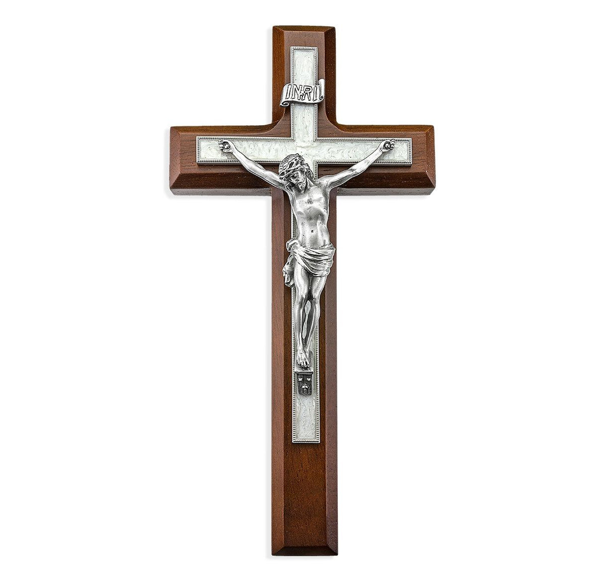 Hirten Pearlized Walnut Wood Wall Crucifix | 10-inch