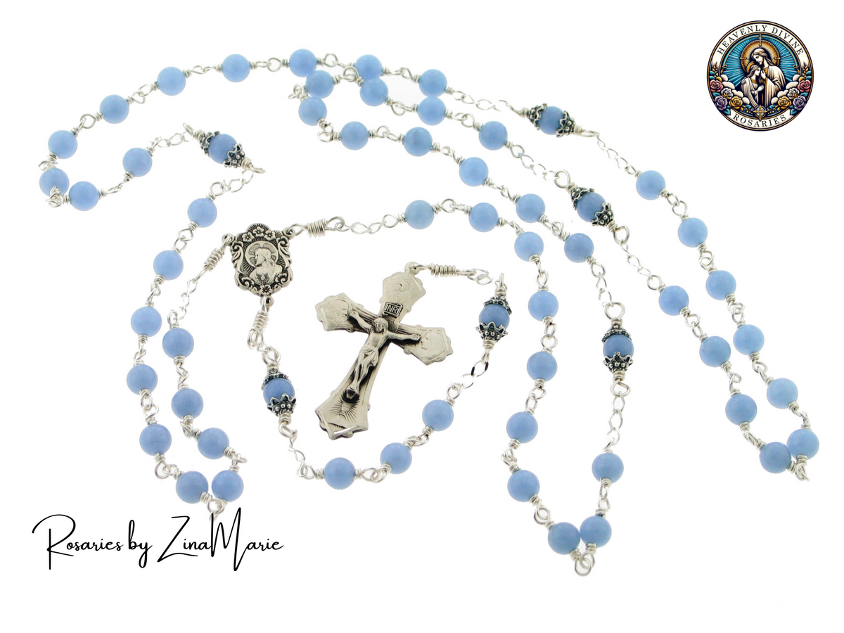 Heavenly Divine Rosaries Handmade Angelite Holy Family Sterling Wire-Wrapped Rosary by Zina Marie,