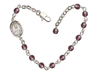 Girls Sacred Heart Scapular 4mm Austrian Crystal Silver-plated Bracelet with Fire Polished, Amethyst February Birthstone, Bliss Manufacturing