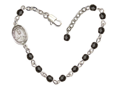 Girls Sacred Heart Scapular 4mm Austrian Crystal Silver-plated Bracelet with Black Fire Polished, Bliss Manufacturing