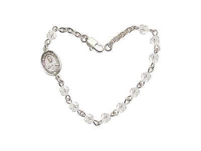 Girls Sacred Heart Scapular 4mm Austrian Crystal Silver-plated Bracelet with April Fire Polished, Bliss Manufacturing