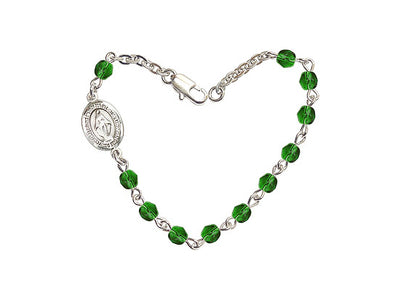Girls Birthstone Communion Miraculous Medal Bracelet in Emerald, Bliss Manufacturing