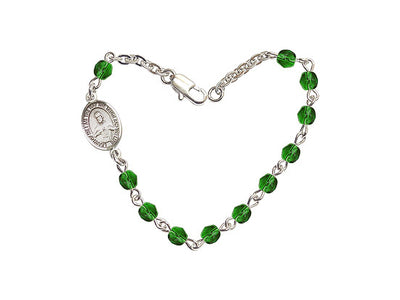 Girls Sacred Heart Scapular 4mm Austrian Crystal Silver-plated Bracelet with Fire Polished, May Emerald Birthstone, Bliss Manufacturing