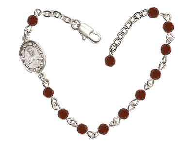 Girls Sacred Heart Scapular 4mm Austrian Crystal Silver-plated Bracelet with Fire Polished, Garnet Janurary Birthstone, Bliss Manufacturing
