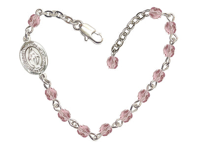 Girls Birthstone Communion Miraculous Medal Bracelet in Light Amethyst, Bliss Manufacturing