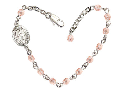 Girls Birthstone Communion Miraculous Medal Bracelet in Light Rose, Bliss Manufacturing