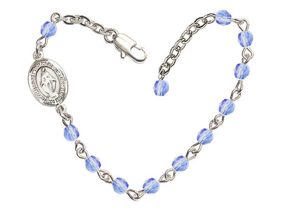 Girls Birthstone Communion Miraculous Medal Bracelet in Light Sapphire, Bliss Manufacturing