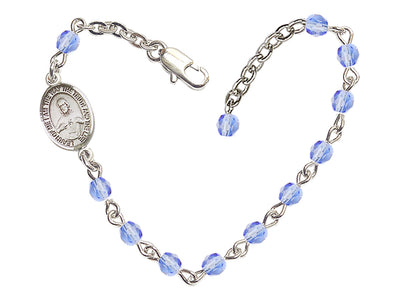 Girls Sacred Heart Scapular 4mm Austrian Crystal Silver-plated Bracelet with Fire Polished, Light Sapphire, Bliss Manufacturing