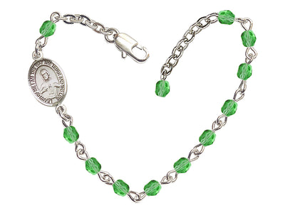 Girls Sacred Heart Scapular 4mm Austrian Crystal Silver-plated Bracelet with Fire Polished, Peridot August Birthstone, Bliss Manufacturing