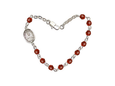 Girls Sacred Heart Scapular 4mm Austrian Crystal Silver-plated Bracelet with Fire Polished, July Ruby Birthstone, Bliss Manufacturing