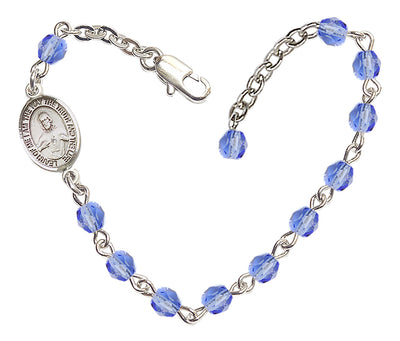Girls Sacred Heart Scapular 4mm Austrian Crystal Silver-plated Bracelet with Fire Polished, September Sapphire Birthstone, Bliss Manufacturing