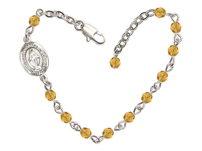 Girls Birthstone Communion Miraculous Medal Bracelet in Topaz, Bliss Manufacturing