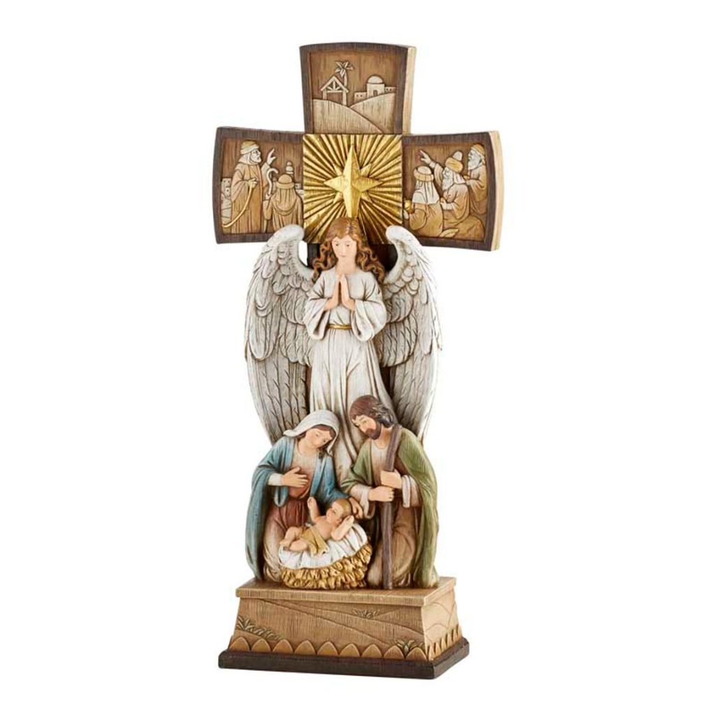 Avalon Gallery Cross Nativity with Angel and Holy Family