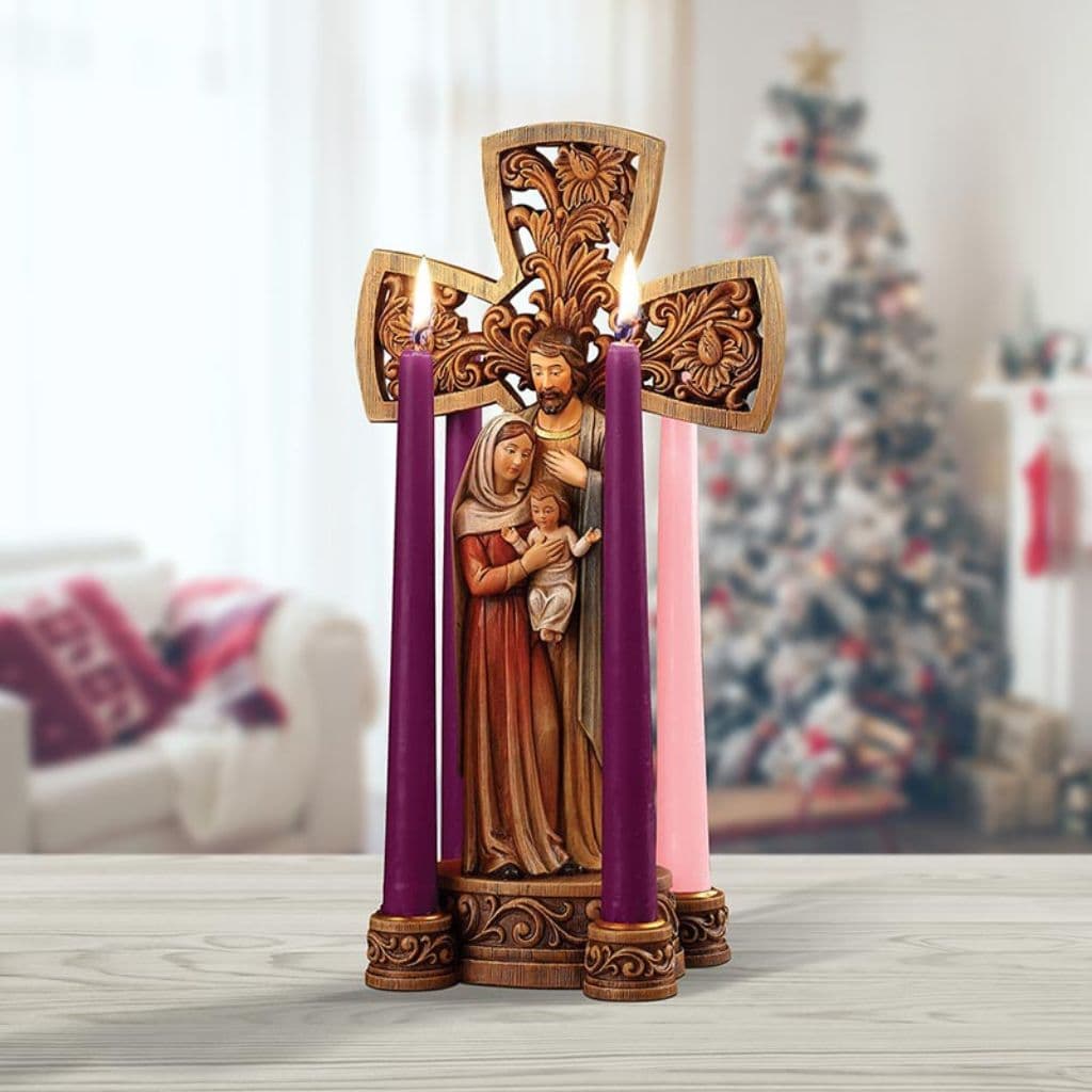 Avalon Gallery Holy Family with Cross Advent Wreath Candle Holder, 