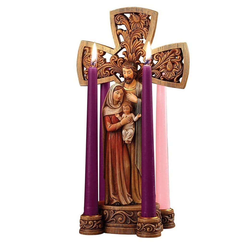 Avalon Gallery Holy Family with Cross Advent Wreath Candle Holder, Size: 13" H x 5" W