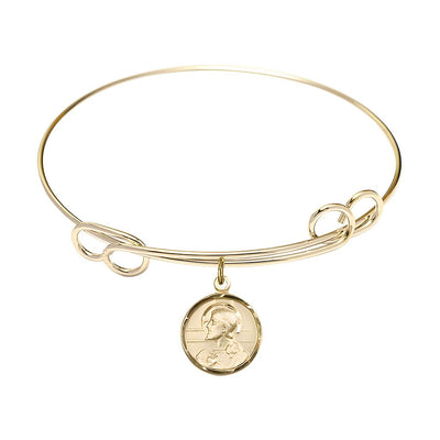 Scapular Sacred Heart of Jesus and Our Lady of Mount Carmel 14kt Gold-filled Round Charm with a Double Loop Gold-Plated Bangle Bracelet, Round Charm Size: 5/8-inch x 1/2-inch, Bliss Manufacturing