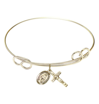 Gold-filled Miraculous and Crucifix Round Double Loop Bangle Bracelet, Bliss Manufacturing