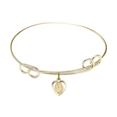 Scapular Sacred Heart, Our Lady of Mount Carmel 14kt Gold-filled Heart Shaped Charm with a Double Loop Gold-Plated Bangle Bracelet, Heart Shaped Charm, Bliss Manufacturing