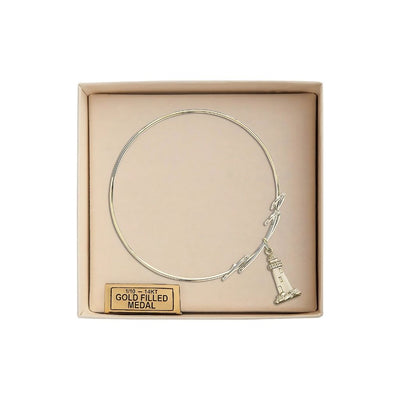 Lighthouse Gold-filled Round Double Loop Bangle Bracelet in Gift Box, Medal Measures 3/4-inch tall by 3/8-inch wide, Bliss Manufacturing