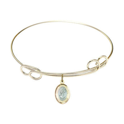 Blue Epoxy St. Christopher 14kt Gold-filled Medal with Gold-plated Double Loop Bangle Bracelet, Bliss Manufacturing