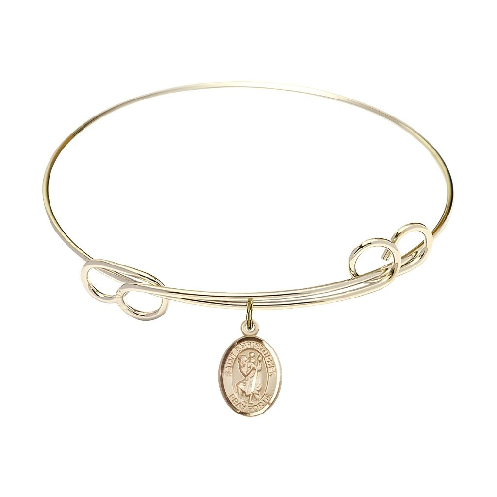 Bliss St. Christopher 14kt Gold-filled Charm with Gold-plated Double Loop Bangle Bracelet