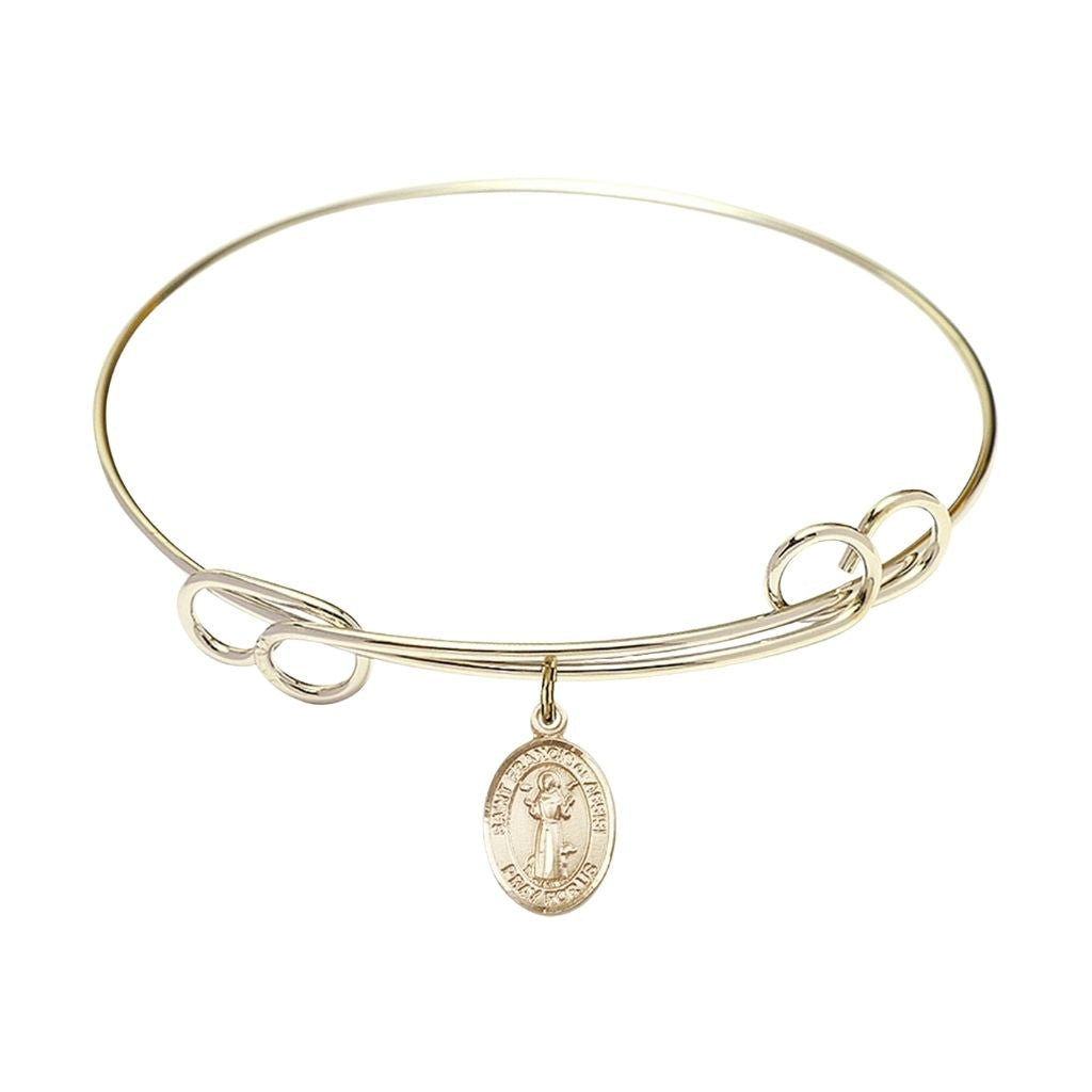 Bliss St. Francis of Assisi 14kt Gold Charm Double Loop Design Plated Bangle Bracelet