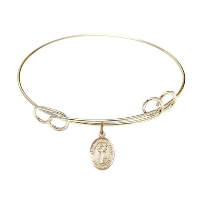 St. Francis of Assisi 14kt Gold Charm Double Loop Design Plated Bangle Bracelet, Bliss Manufacturing