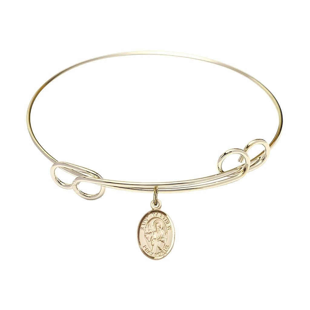 St. Matthew the Apostle 14kt Gold-filled Charm Double Loop Bangle Bracelet, charm measures 1/2 by 1/4 inch