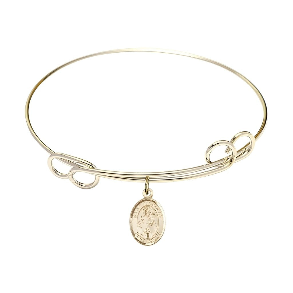 Bliss St. Nicholas Double Loop Gold-plated Bangle Bracelet with 14kt Gold-filled Charm