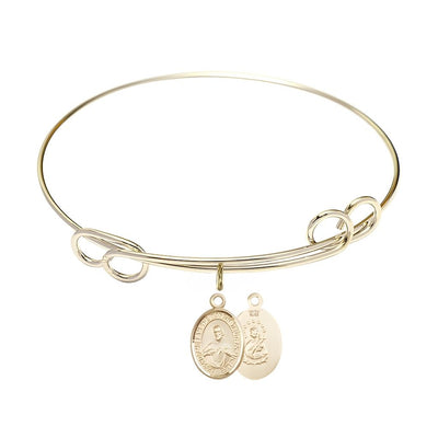 Scapular Sacred Heart of Jesus and Our Lady of Mount Carmel 14kt Gold-filled Charm with a Double Loop Gold-Plated Bangle Bracelet, Charm Size: 1/2 x 1/4, Gift Box, Bliss Manufacturing