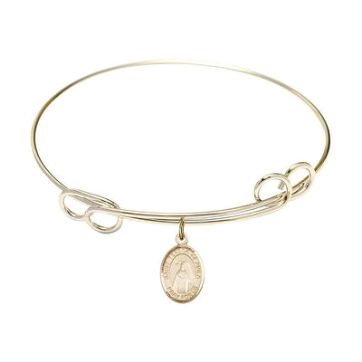 St. Teresa of Avila 14kt Gold-filled Charm and Gold-plated Round Double Loop Design Bangle Bracelet, Bliss Manufacturing